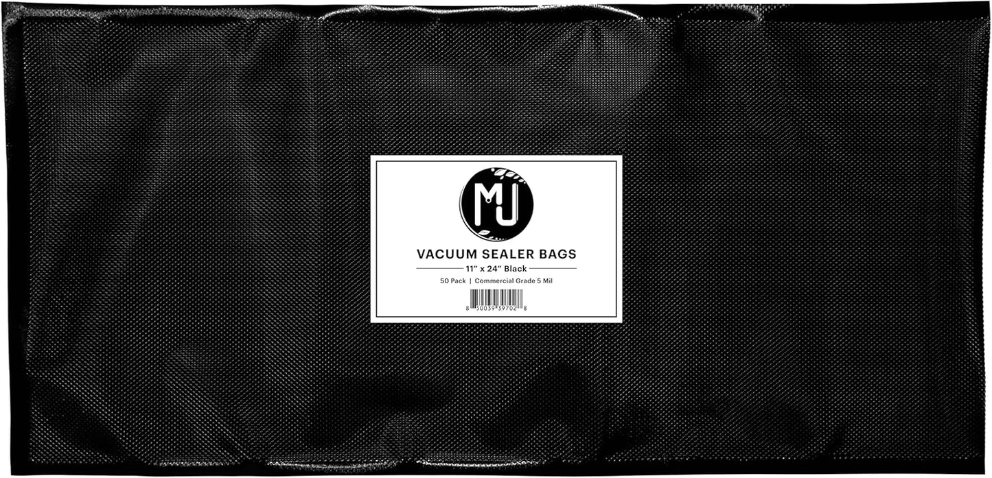 MJ Vacuum Sealer Bags 11"x24" Black, 5 Mil, 50 Pack